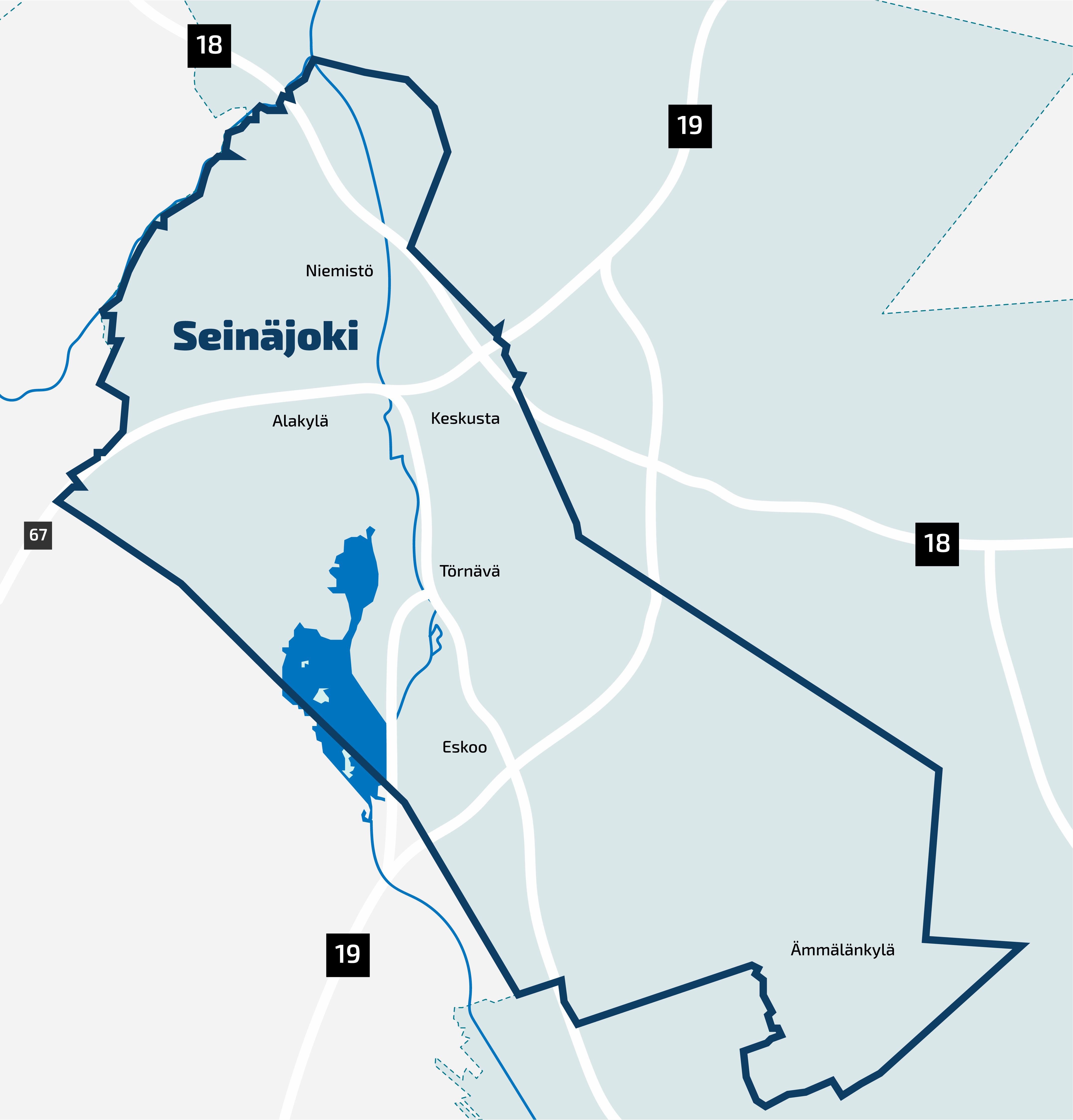 Seiverkkojen jakelualue Seinäjoella, karttakuva