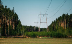 Sähköverkko, metsä- ja peltomaisemaa